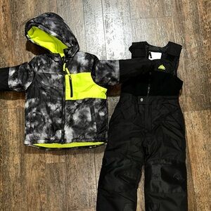 Snozu Black and Neon Yellow Kids Puffer Jacket and Snow Pants Set